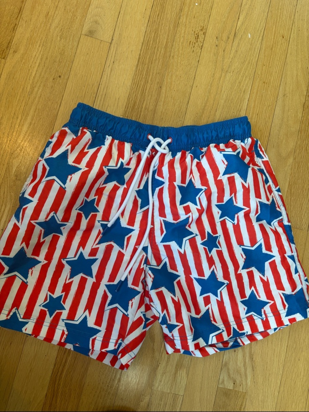 Celebrate It Men's Red White and Blue Star Stripe Swim Trunks